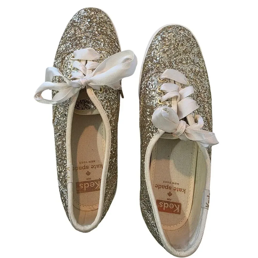 Keds X Kate Spade New York Champion Gold Glitter Sneakers Size 6